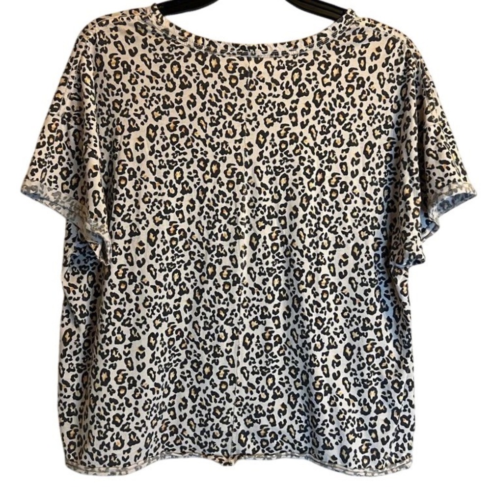 White Crow Buckle Leopard Print Tee Womens XL Cropped Pocket Casual Boho